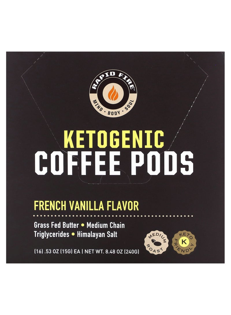 Ketogenic Coffee Pods, French Vanilla, Medium Roast, 16 Pods, 8.48 oz (240 g)